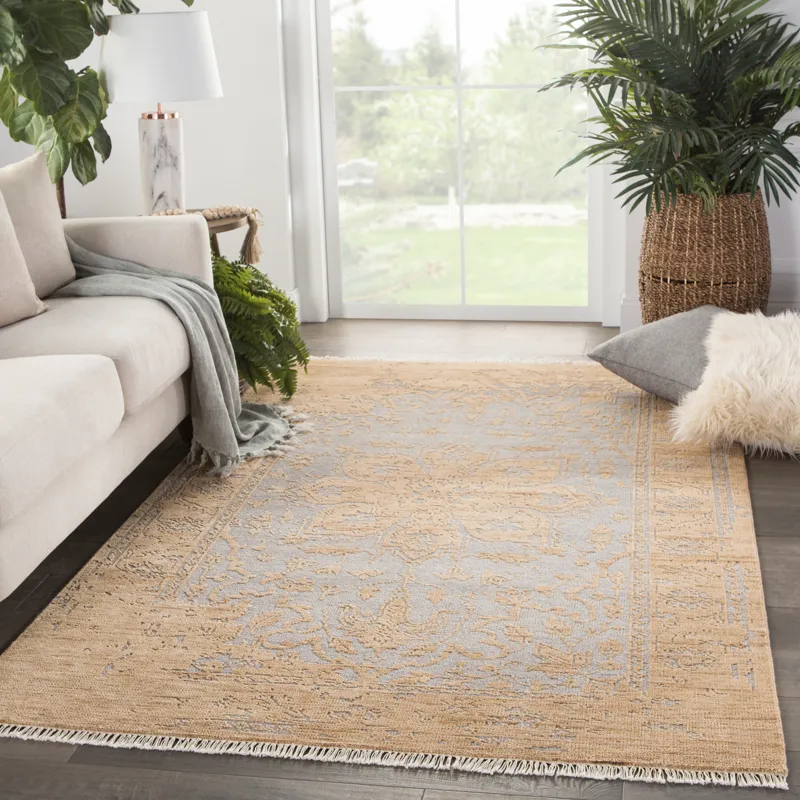 Liberty Abington Hand-Knotted Medallion Tan/ Gray Area Rug (9'X12')