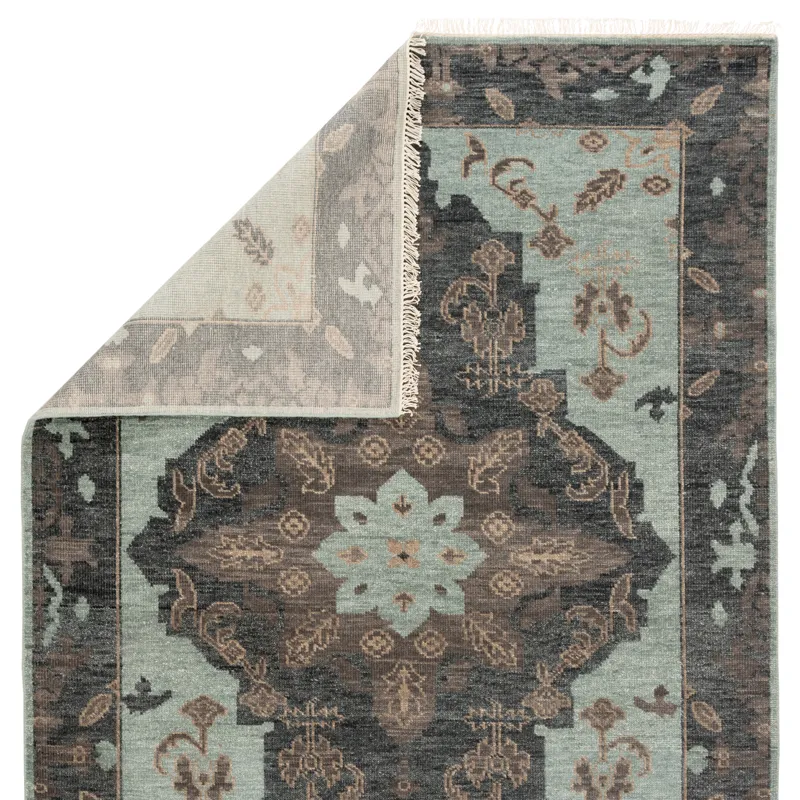 Liberty Savona Hand-Knotted Medallion Green/ Dark Gray Area Rug (9'X12')