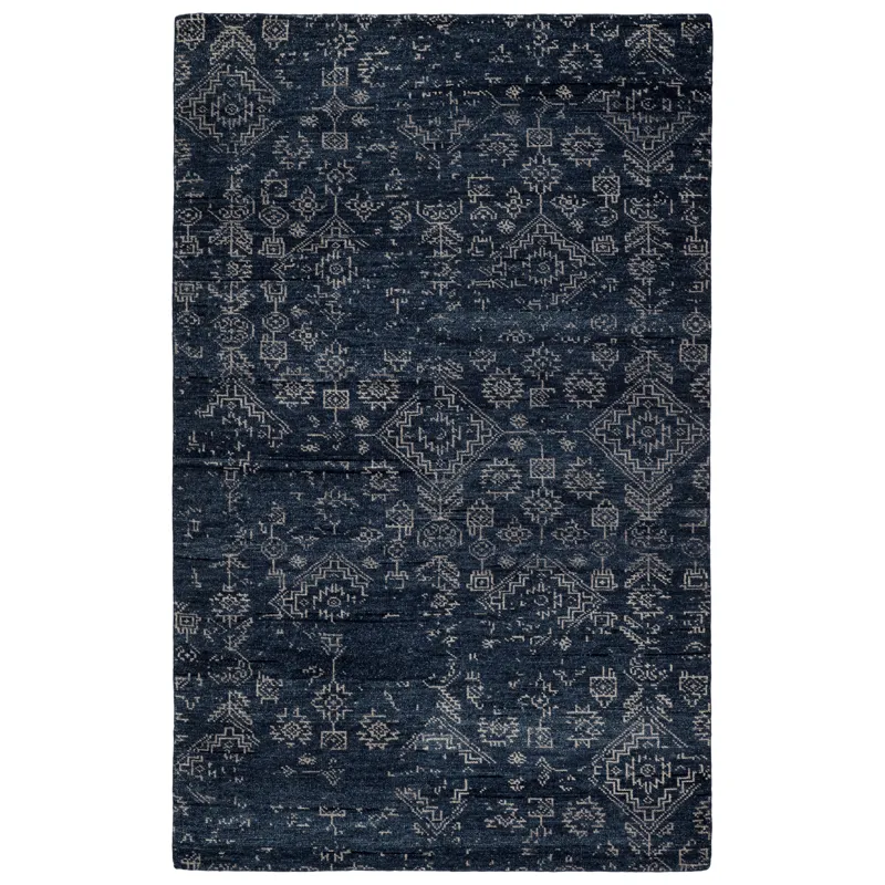 Liberty Azuma Hand-Knotted Tribal Dark Blue/ Light Gray Area Rug (5'6"X8')