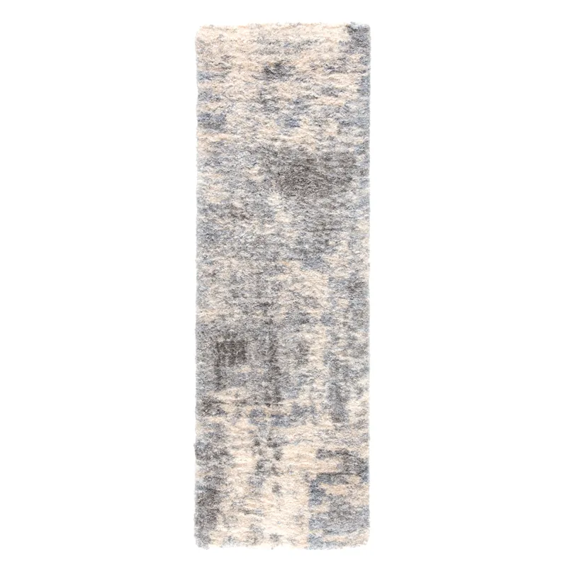 Lyra Cantata Abstract Gray/ Blue Runner Rug (2'6"X8')