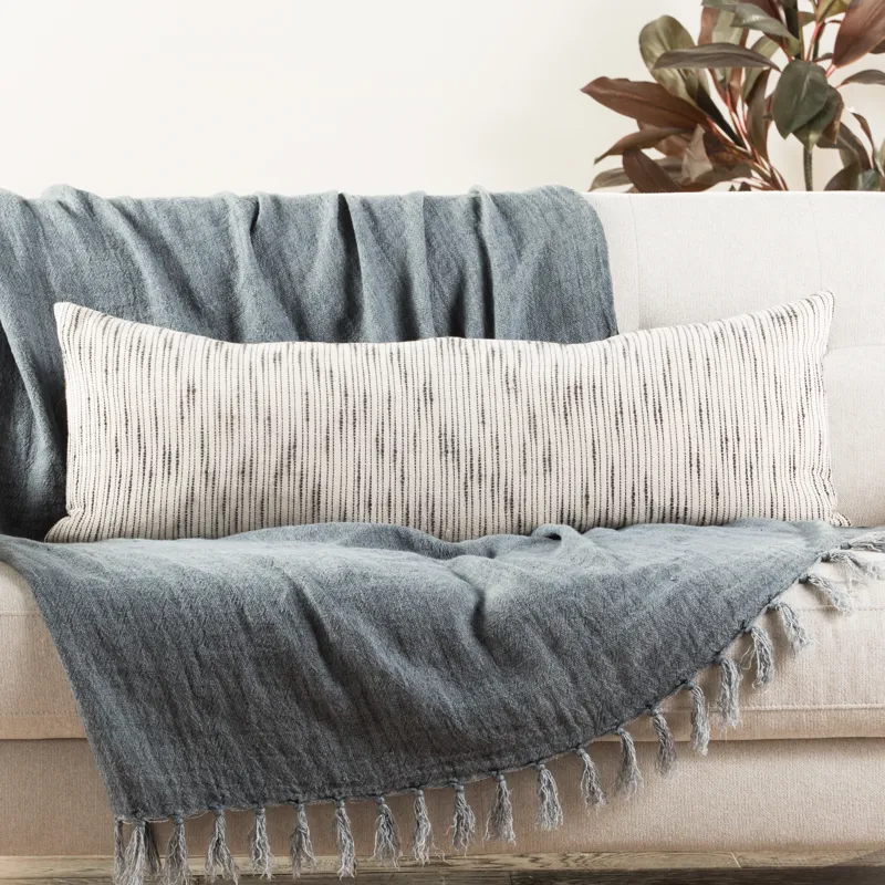 Mercado Linnean Stripe White/ Gray Down Throw Pillow 14X40 inch