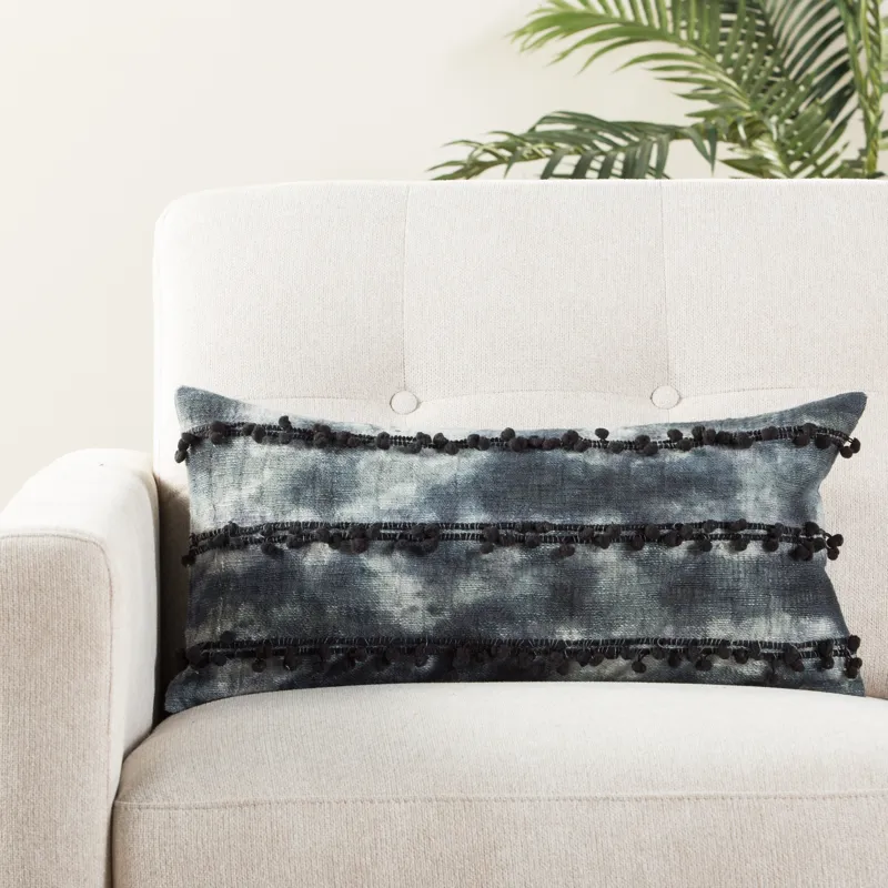 Mercado Fera Ombre Indigo/ White Down Throw Pillow 14X40 inch