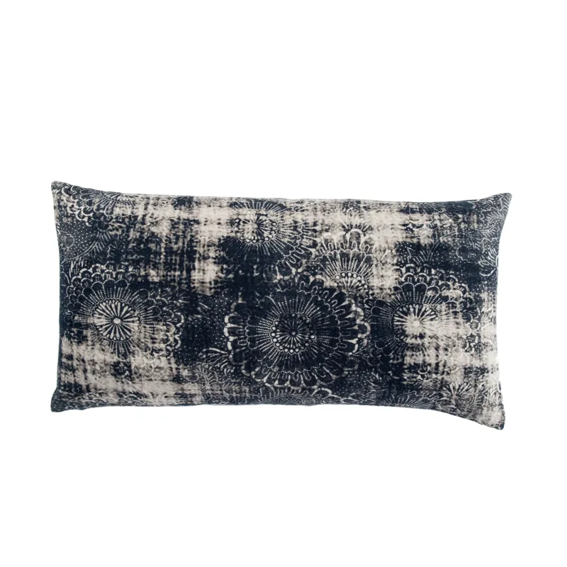 Mercado Holi Damask Indigo/ Gray Down Throw Pillow 12X24 inch