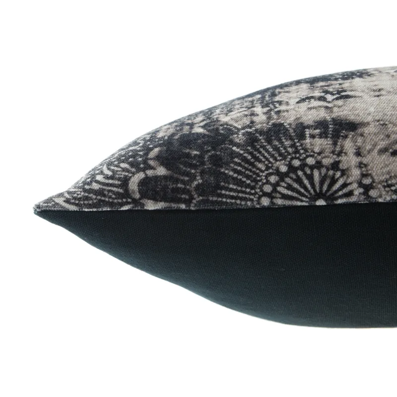 Mercado Holi Damask Indigo/ Gray Down Throw Pillow 12X24 inch