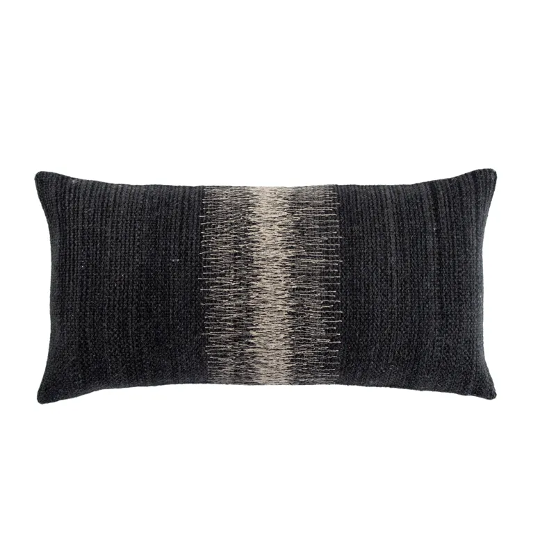 Mercado Aravalli Ombre Black/ Gray Down Throw Pillow 12X24 inch