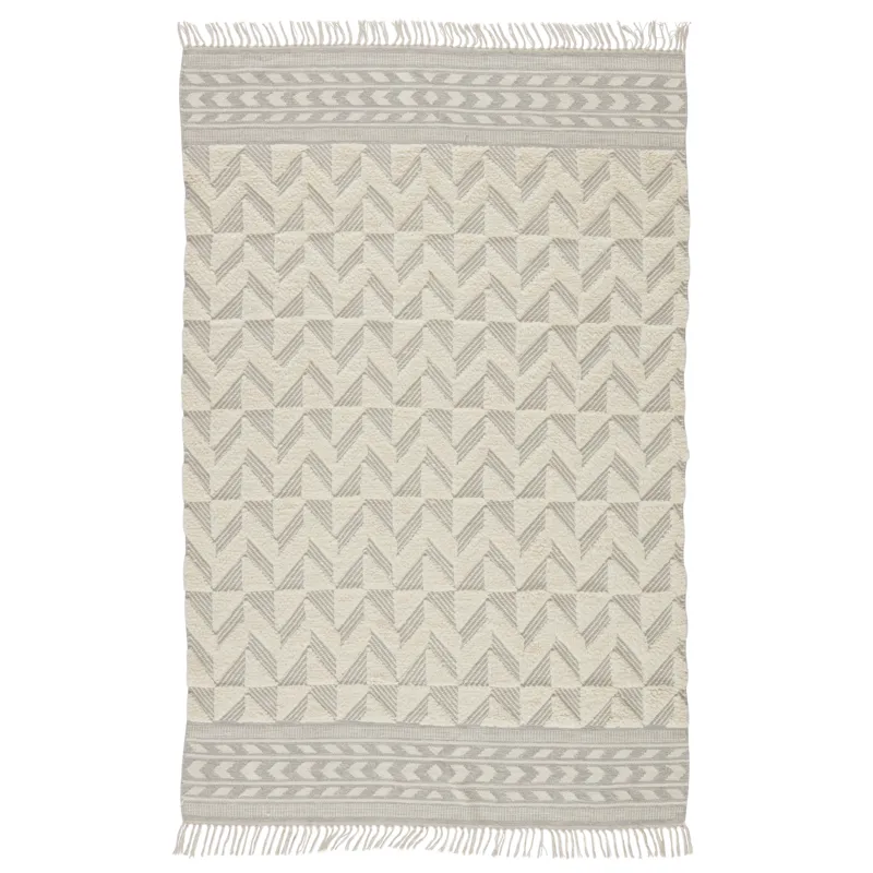 Maracas Cidra Handmade Geometric Light Gray/ Cream Area Rug (5'X8')