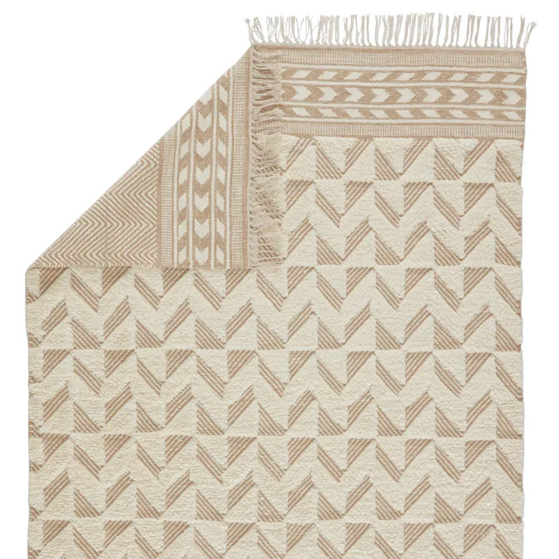 Maracas Cidra Handmade Geometric Tan/ Cream Area Rug (5'X8')