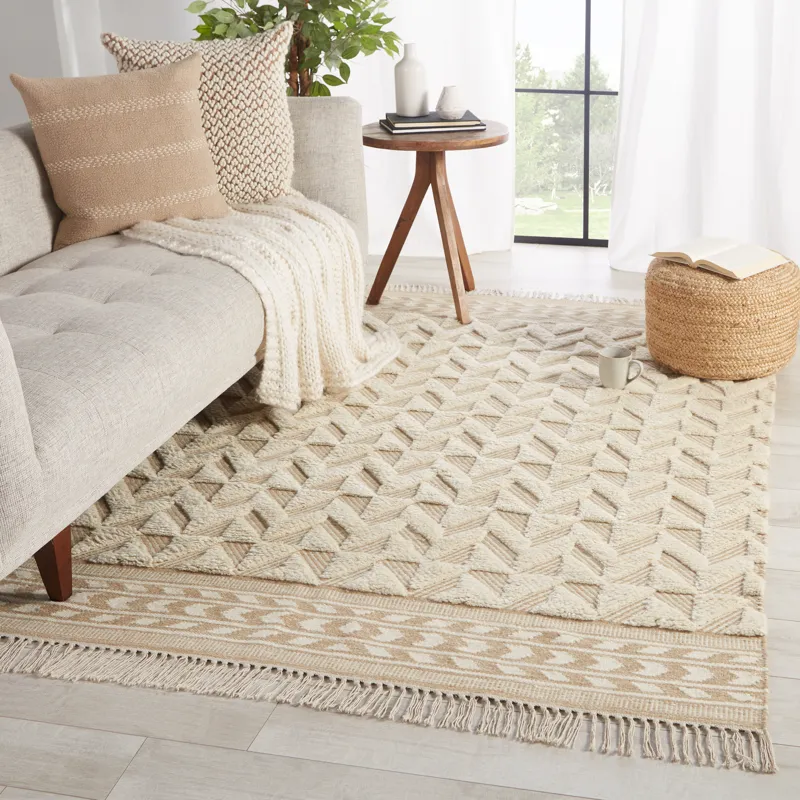 Maracas Cidra Handmade Geometric Tan/ Cream Area Rug (5'X8')