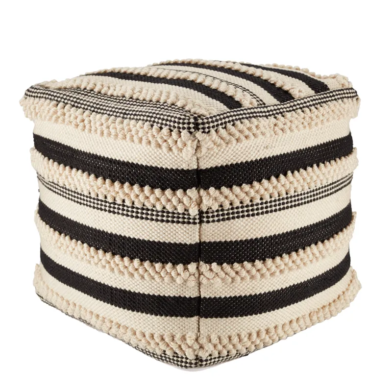 Mandolin Meknes Indoor/ Outdoor Striped Black/ Cream Cube Pouf