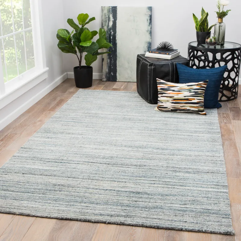 Madras Vassa Handmade Solids & Heathers Blue/ Gray Area Rug (12'X15')