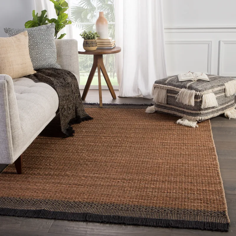 Mosaic Saanvi Natural Border Tan/ Black Area Rug (10'X14')