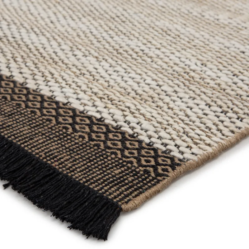 Mosaic Saanvi Natural Border White/ Black Area Rug (2'X3')