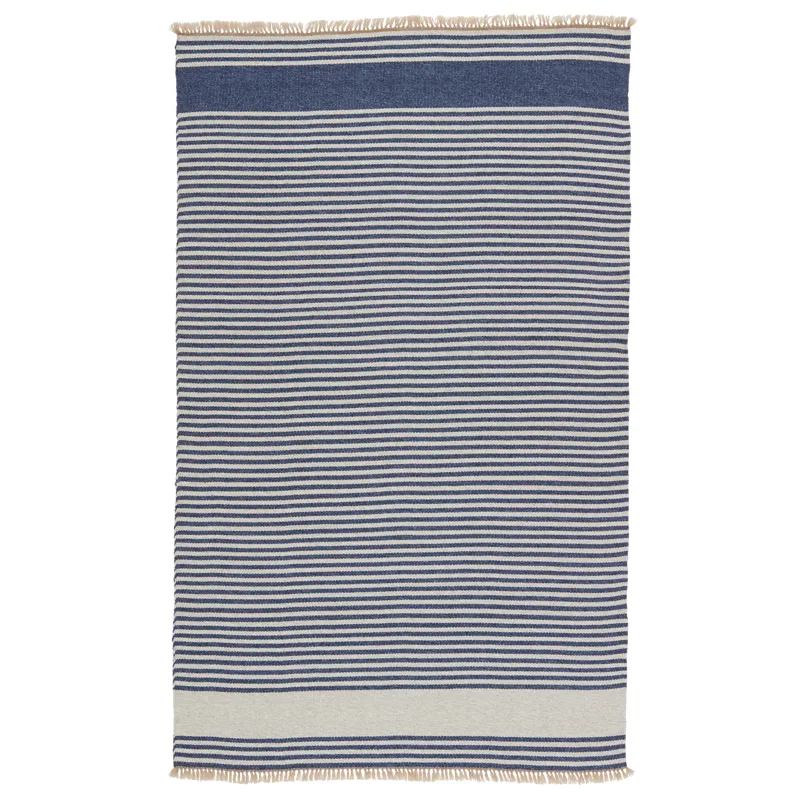 Morro Bay Vibe by  Strand Indoor/ Outdoor Striped Blue/ Beige Area Rug (4'X6')