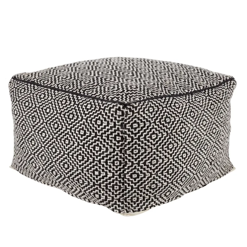 Merida Loranca Indoor/ Outdoor Trellis Black/ White Cuboid Pouf