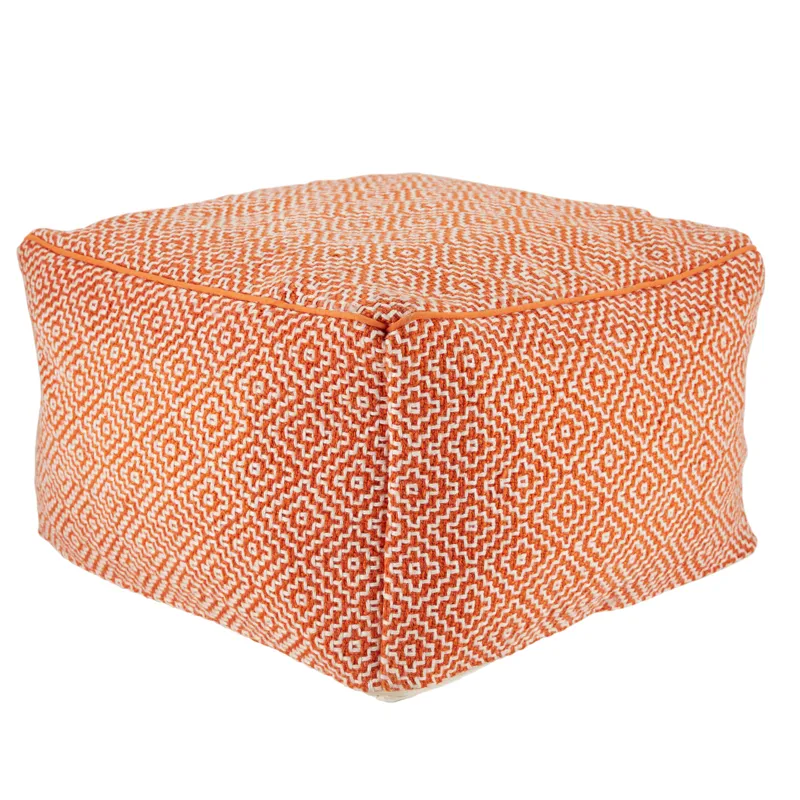 Merida Loranca Indoor/ Outdoor Trellis Orange/ White Cuboid Pouf