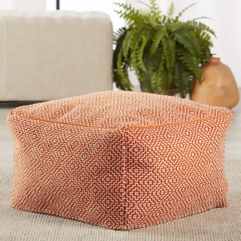 Merida Loranca Indoor/ Outdoor Trellis Orange/ White Cuboid Pouf