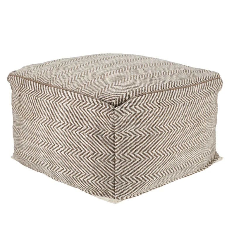 Merida Frenir Indoor/ Outdoor Chevron Taupe/ White Cuboid Pouf
