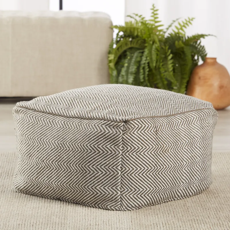 Merida Frenir Indoor/ Outdoor Chevron Taupe/ White Cuboid Pouf