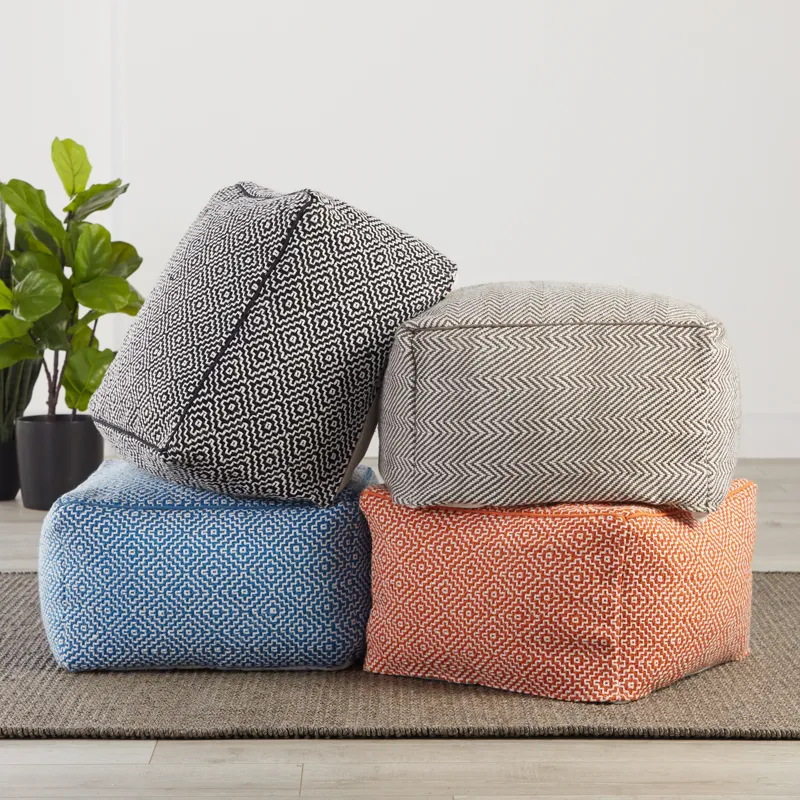 Merida Frenir Indoor/ Outdoor Chevron Taupe/ White Cuboid Pouf