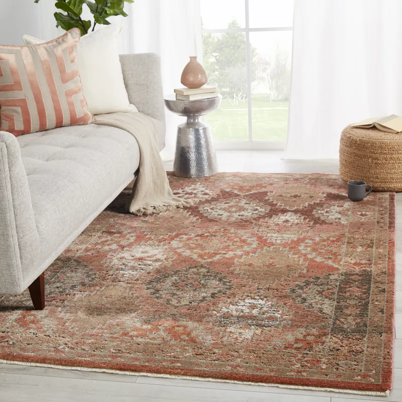 Myriad Vibe by  Lia Medallion Rust/ Pink Area Rug (7'10"X11'1")