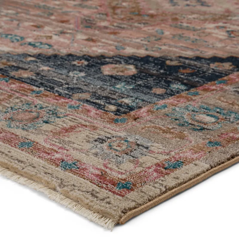 Myriad Vibe by  Elizar Medallion Blush/ Dark Blue Runner Rug (2'6"X8')
