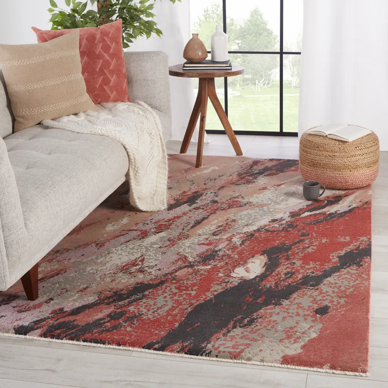 Myriad Vibe by  Emeline Abstract Pink/ Red Area Rug (5'X7'6")