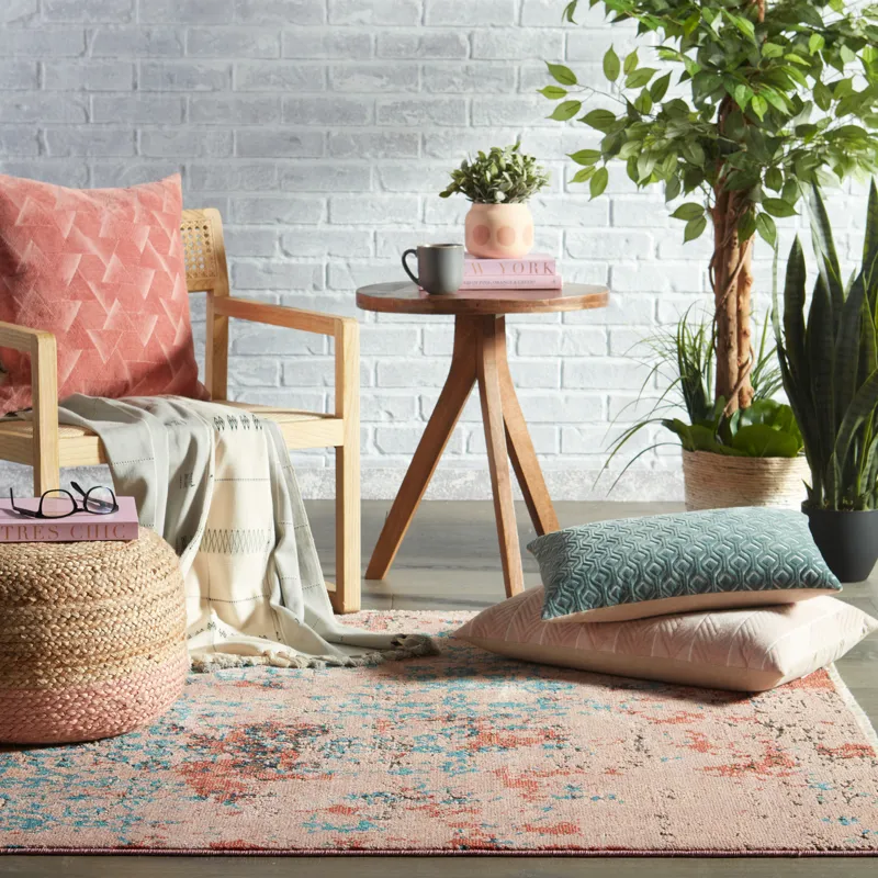 Myriad Vibe by  Zea Trellis Pink/ Teal Area Rug (9'6"X12'7")