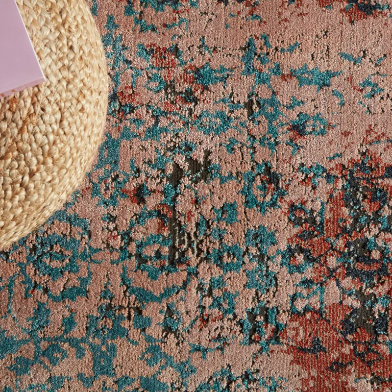 Myriad Vibe by  Zea Trellis Pink/ Teal Area Rug (9'6"X12'7")