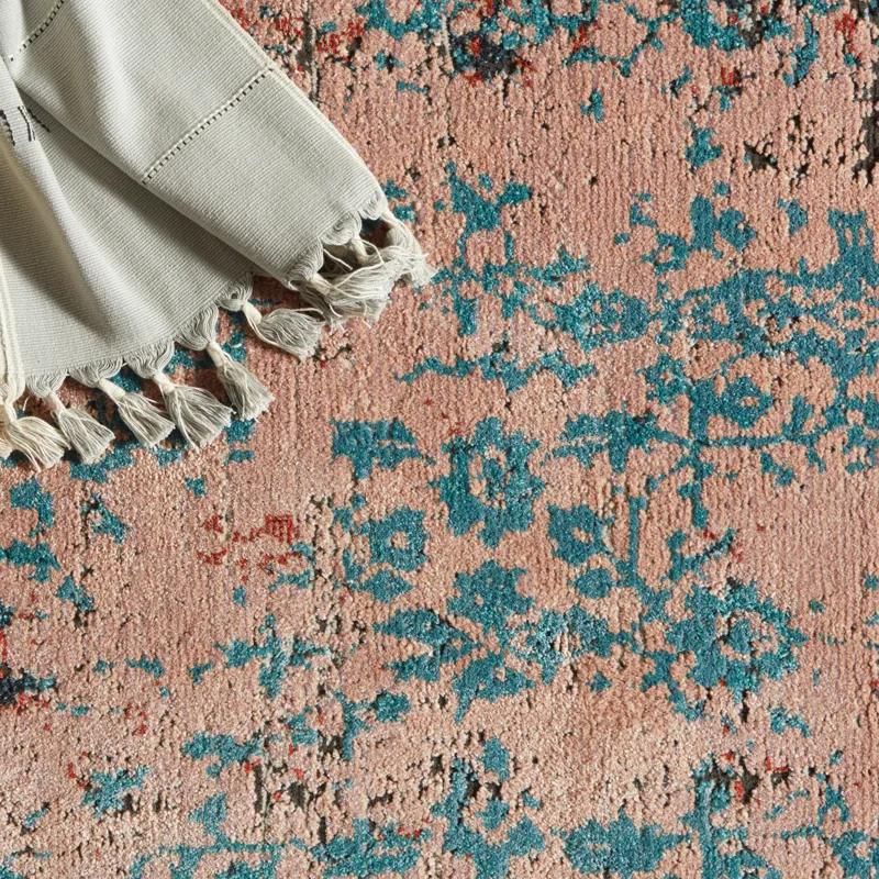 Myriad Vibe by  Zea Trellis Pink/ Teal Area Rug (9'6"X12'7")