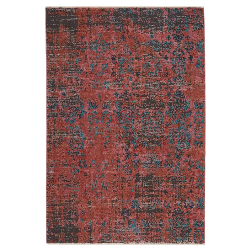 Myriad Vibe by  Ezlyn Abstract Red/ Teal Area Rug (5'X7'6")