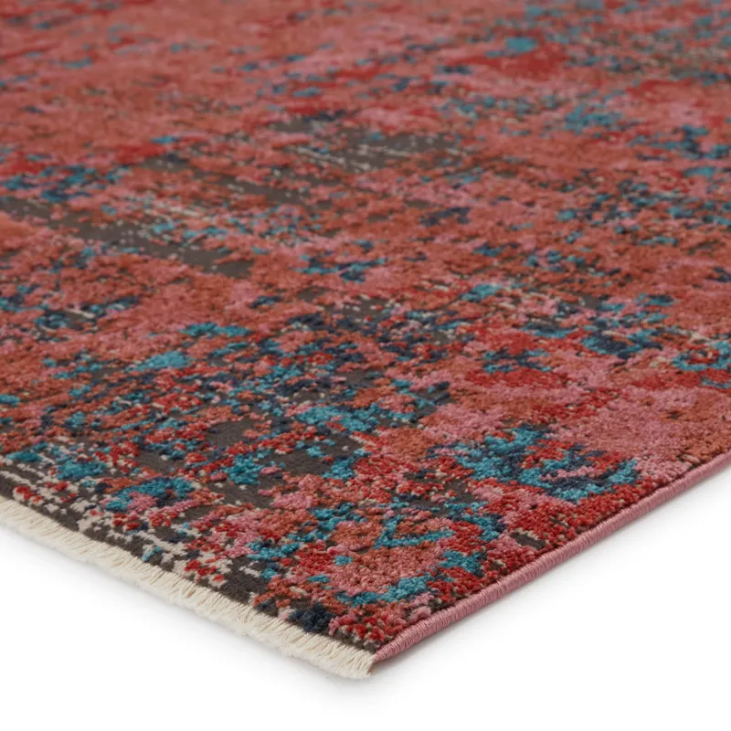 Myriad Vibe by  Ezlyn Abstract Red/ Teal Area Rug (5'X7'6")