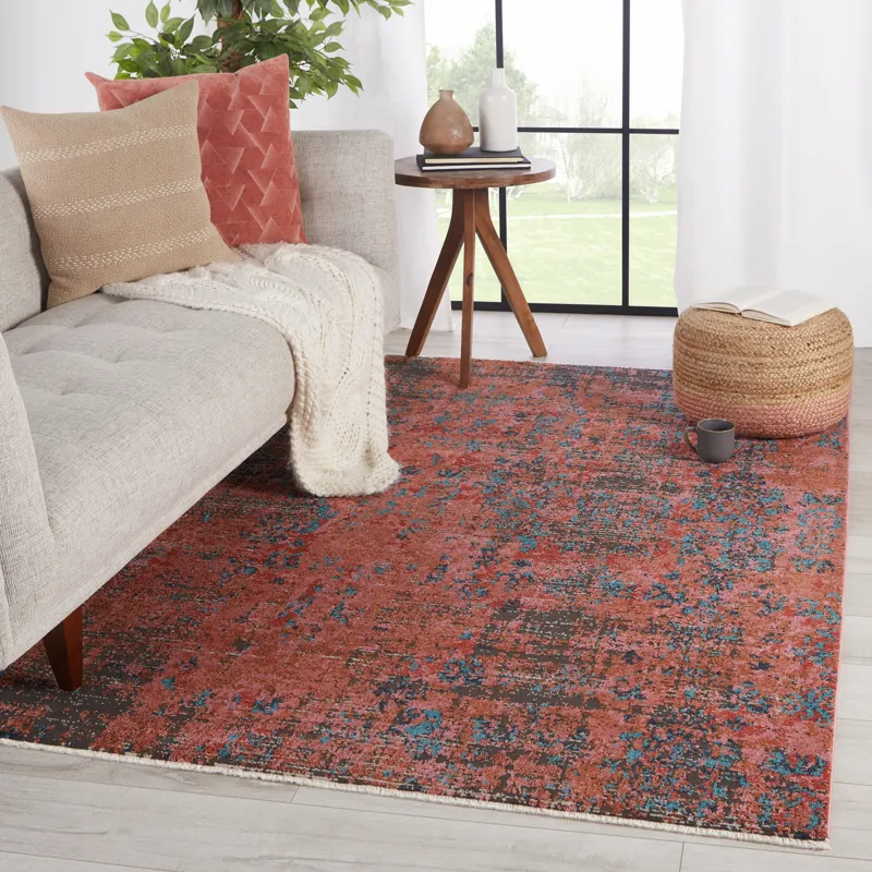 Myriad Vibe by  Ezlyn Abstract Red/ Teal Area Rug (5'X7'6")