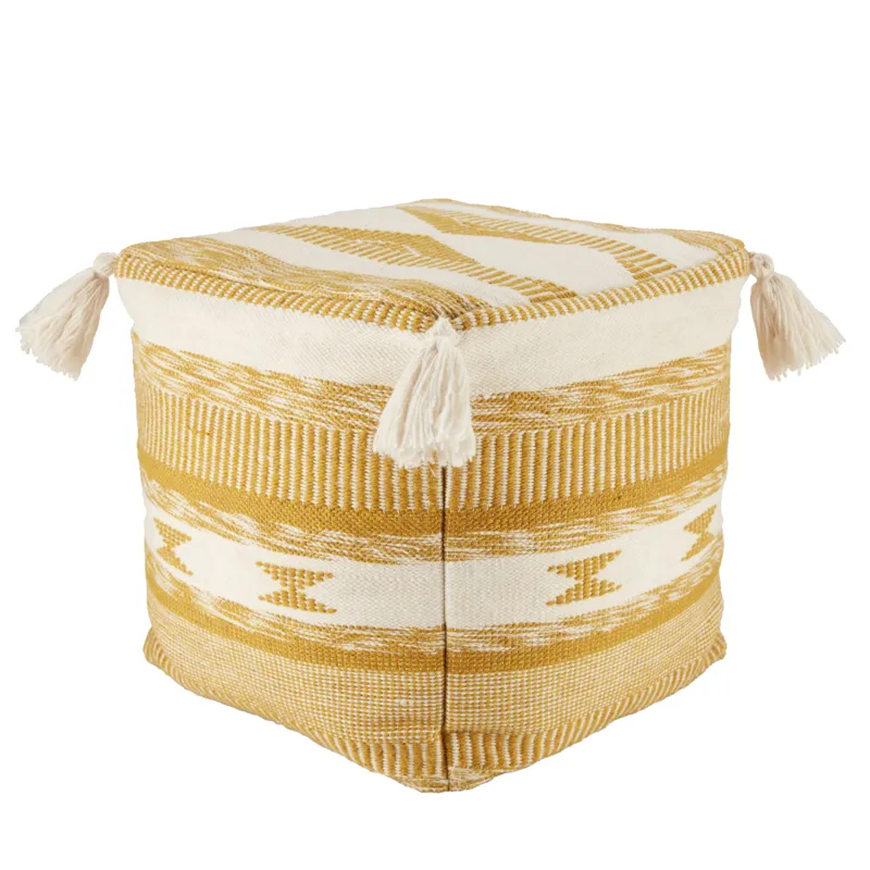 Mayven Tedik Indoor/ Outdoor Tribal Gold/ White Cube Pouf