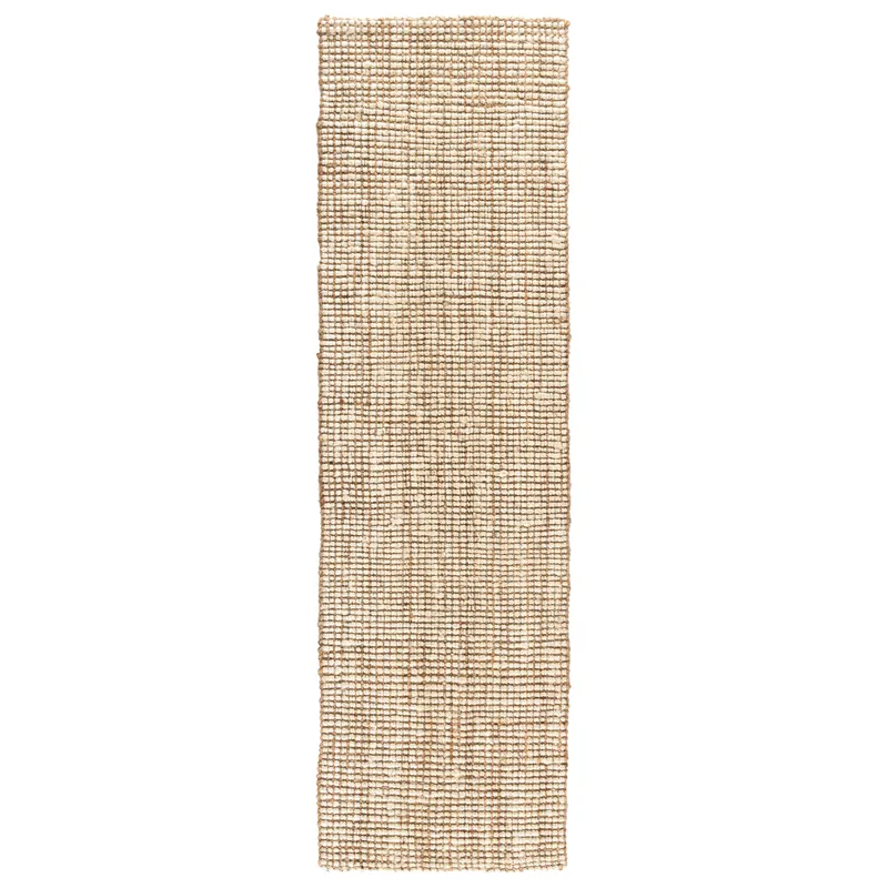 Naturals Lucia Mayen Natural Solid White/ Tan Runner Rug (2'6"X9')