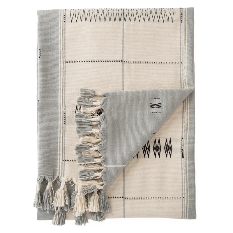 Nagaland Throw Sekrenyi Hand-Loomed Tribal Cream/ Gray Throw