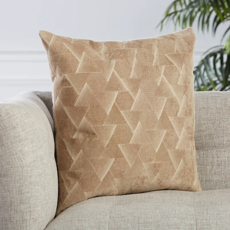 Nouveau Jacques Geometric Beige/ Silver Down Throw Pillow 22 inch