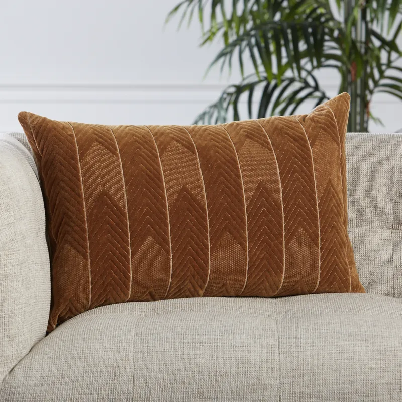 Nouveau Bourdelle Chevron Brown Poly Lumbar Pillow