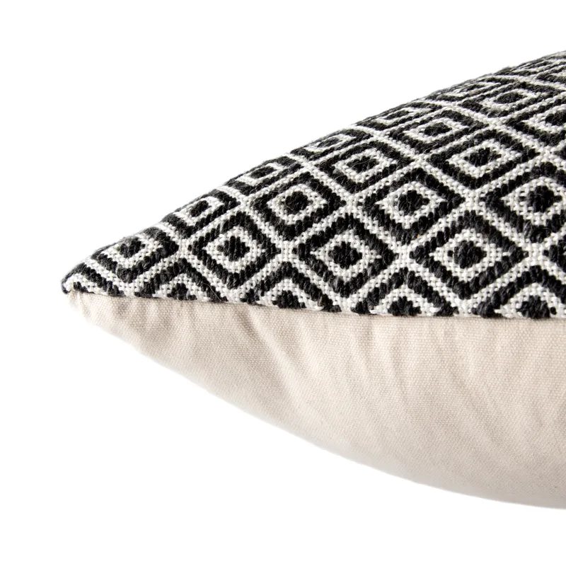 Peykan Estes White/ Dark Gray Geometric Down Throw Pillow 22 inch