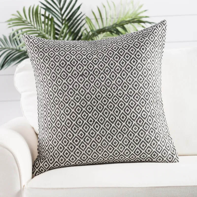 Peykan Estes White/ Dark Gray Geometric Down Throw Pillow 22 inch