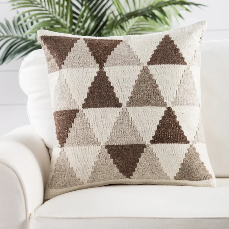 Peykan Terzan Brown/ Gray Geometric Down Throw Pillow 20 inch