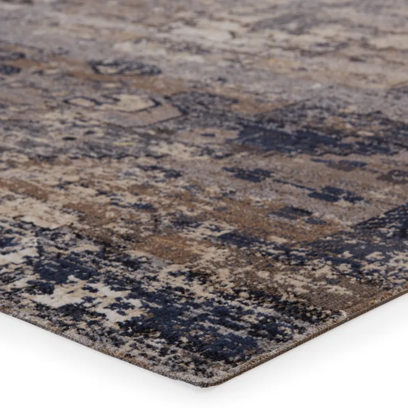 Polaris Belfast Indoor/ Outdoor Medallion Taupe/ Dark Blue Runner Rug (2'8"X10')