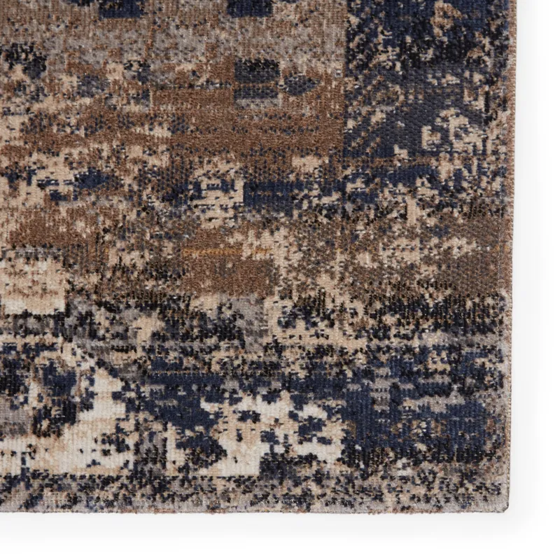Polaris Belfast Indoor/ Outdoor Medallion Taupe/ Dark Blue Runner Rug (2'8"X10')