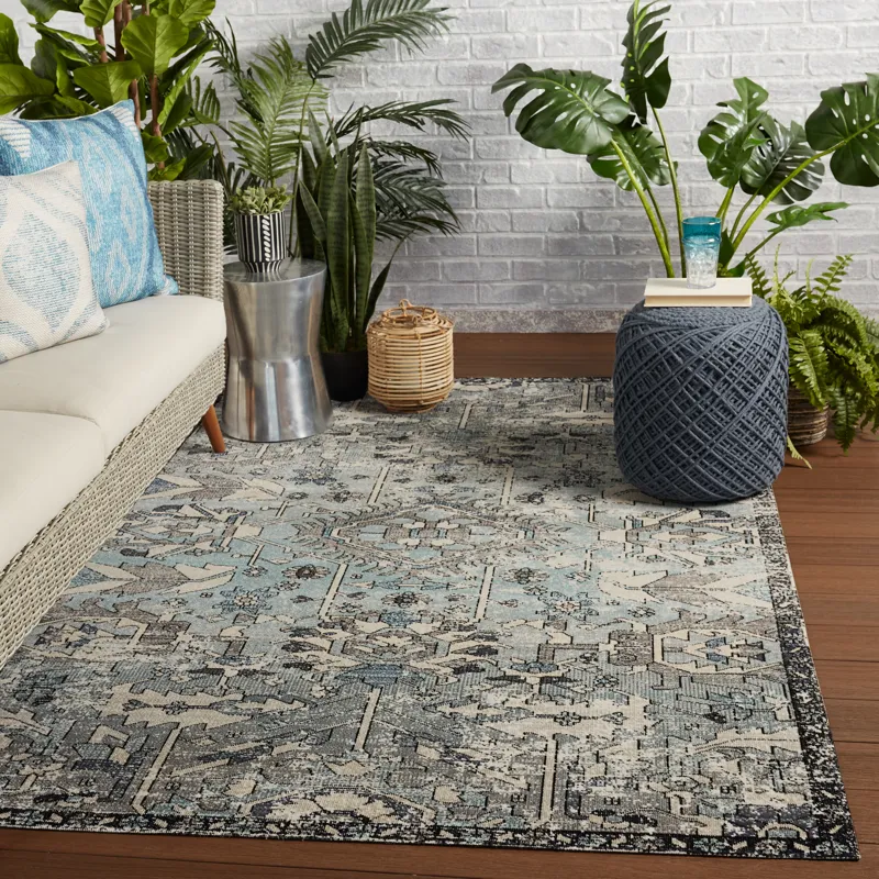 Polaris Ansilar Indoor/ Outdoor Medallion Blue/ Gray Area Rug (2'X3')