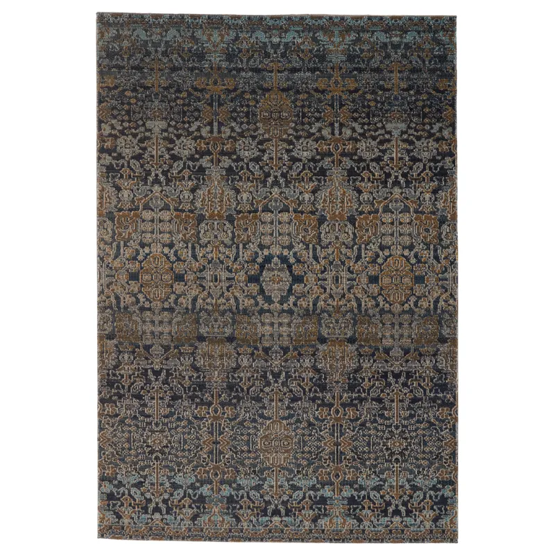 Polaris Bodega Indoor/ Outdoor Trellis Dark Blue/ Gold Area Rug (2'X3')
