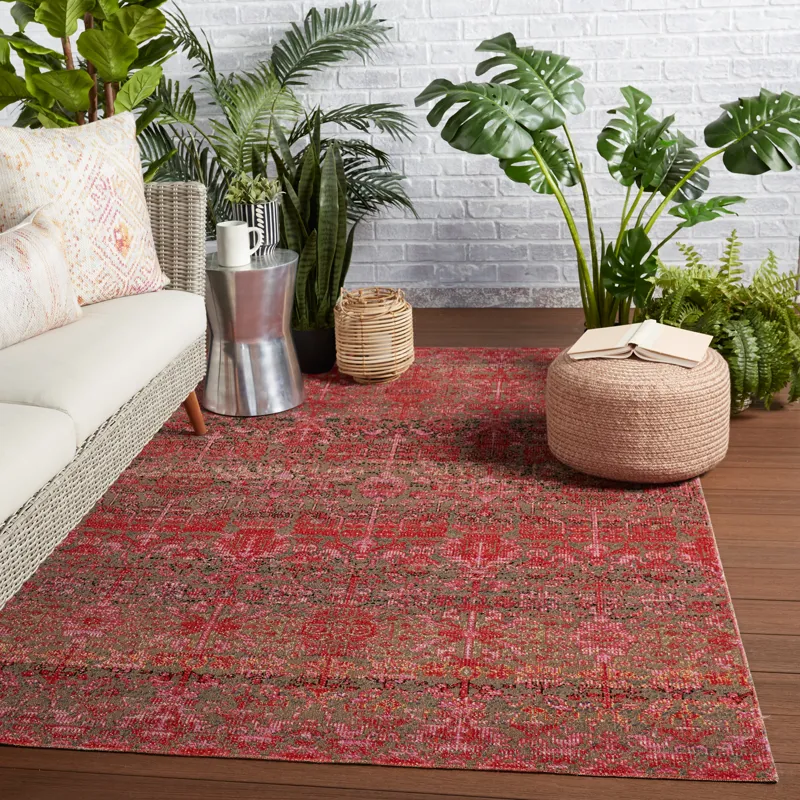 Polaris Bodega Indoor/ Outdoor Trellis Red/ Taupe Area Rug (2'X3')