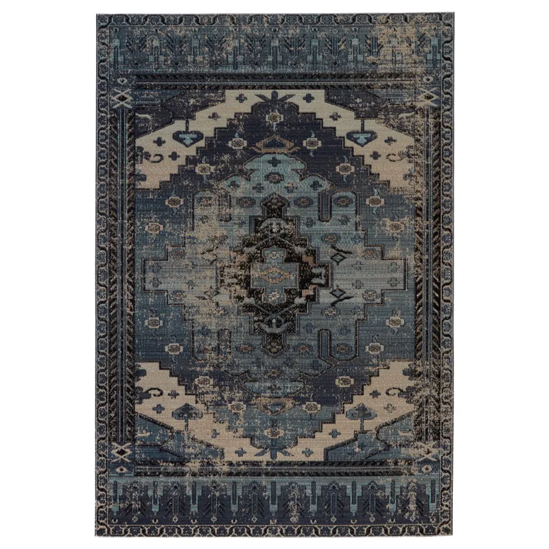 Polaris Cicero Indoor/ Outdoor Medallion Blue/ Gray Area Rug (4'X6')
