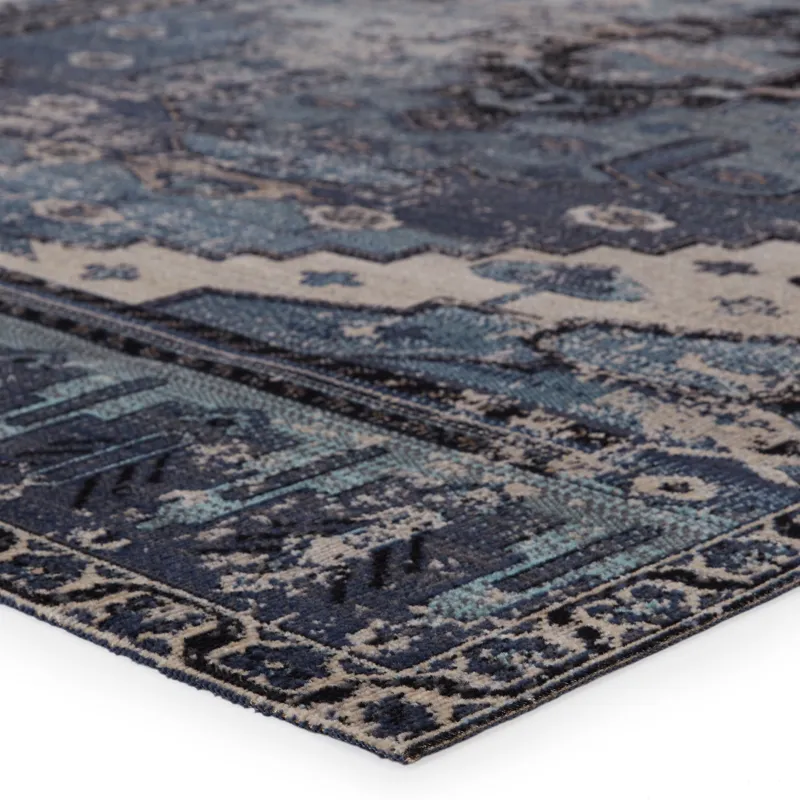 Polaris Cicero Indoor/ Outdoor Medallion Blue/ Gray Area Rug (7'6"X9'6")