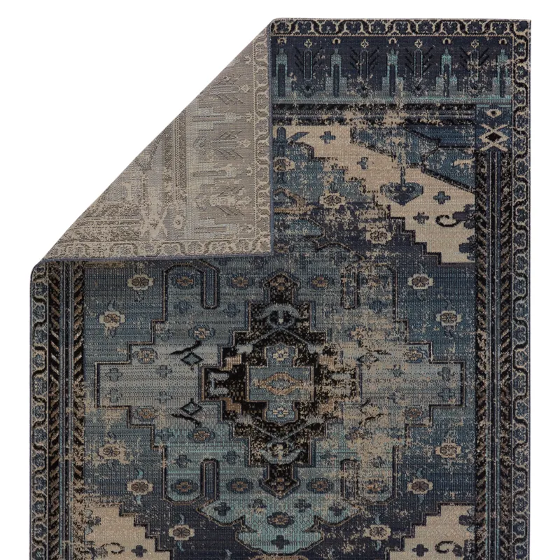 Polaris Cicero Indoor/ Outdoor Medallion Blue/ Gray Area Rug (4'X6')