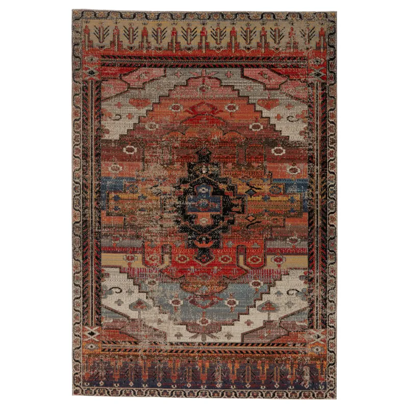 Polaris Cicero Indoor/ Outdoor Medallion Multicolor/ Orange Area Rug (7'6"X9'6")