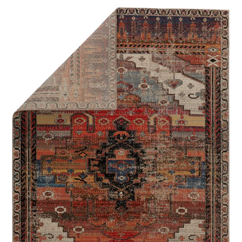 Polaris Cicero Indoor/ Outdoor Medallion Multicolor/ Orange Area Rug (7'6"X9'6")